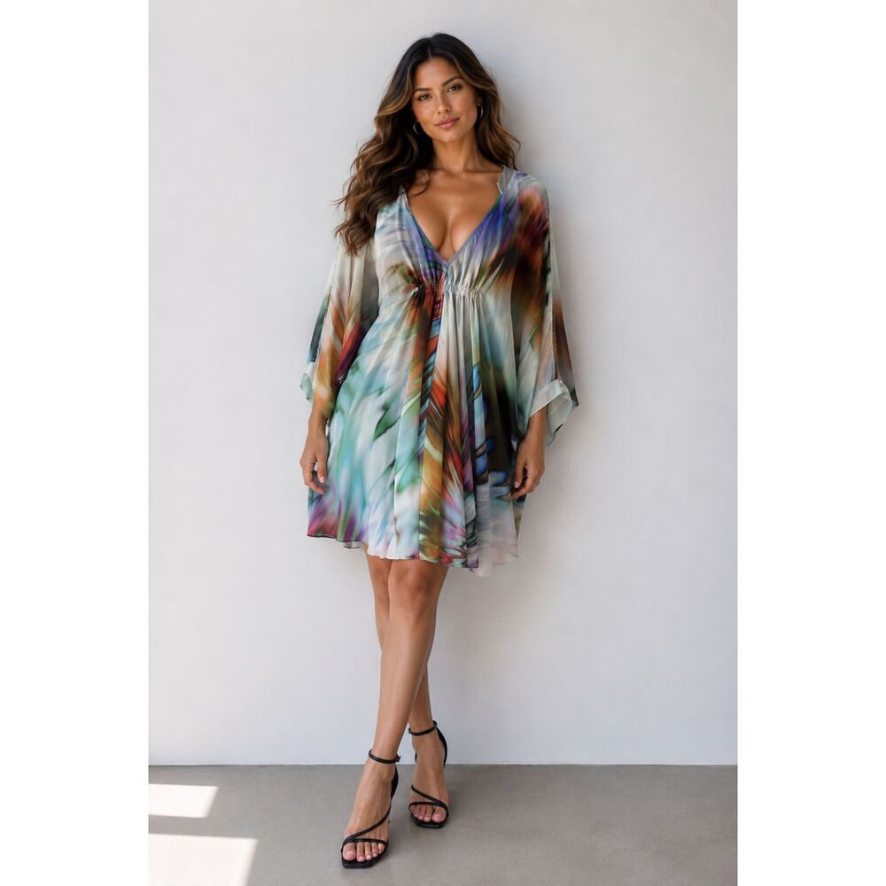Maggy London Watercolor Abstract Caftan Dress Size 8